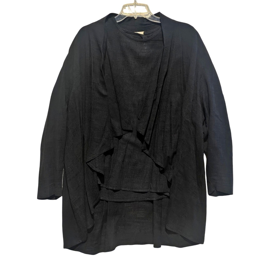 Cappagallo Black Open Front Waterfall Duster Cardigan Womens Plus Size 14/16‎